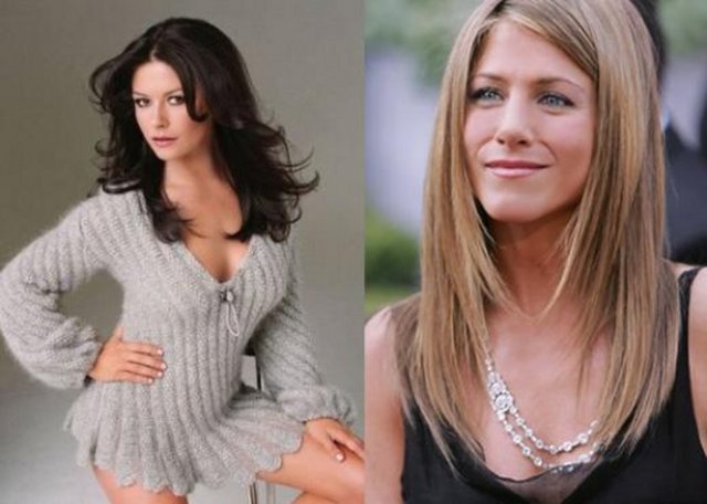 Catherine Zeta Jones ve Jennifer Aniston - İki ünlü güzel de 1966 doğumlu. Sizce hangisi diğerinden daha genç görünüyor. -  -  -