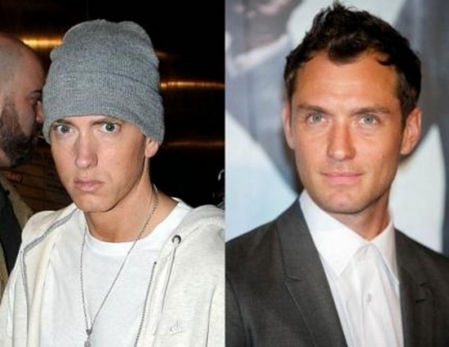 Eminem ve Jude Law - İkisi de 1972 doğumlu. Ama yaşadığı zor hayat Eminem'in yüzünde derin izler bırakmış. -  -  -  -