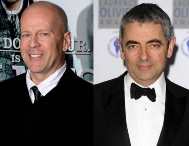 Bruce Willis ve Rowan Atkinson - İkisi de 1955 doğumlu. Ama doğa Willis'e daha iyi davranmış. -  -  -  -