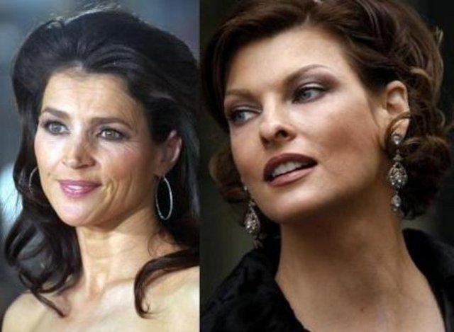 Julia Ormand ve Linda Evangelista - Biri sinemanın deneyimli oyuncularından Julia Ormand (solda) diğeri de podyumların efsane mankenlerinden Linda Evangelista. Her ikisi de 1965 doğumlu. Ama biri diğerinden daha genç görünüyor. Ormond, kendini doğal yaşlanma ritmine bırakmış ve kırışıklıklarına karşı herhangi bir estetik mücadeleye girişmemiş. Ama nedense yüzünü yaşından beklenmeyecek kadar fazla kırışıklık teslim almış. Evangelista ise her ne kadar olgunluğunu yansıtsa da gençliğindeki kadar taze görünüyor. -  -