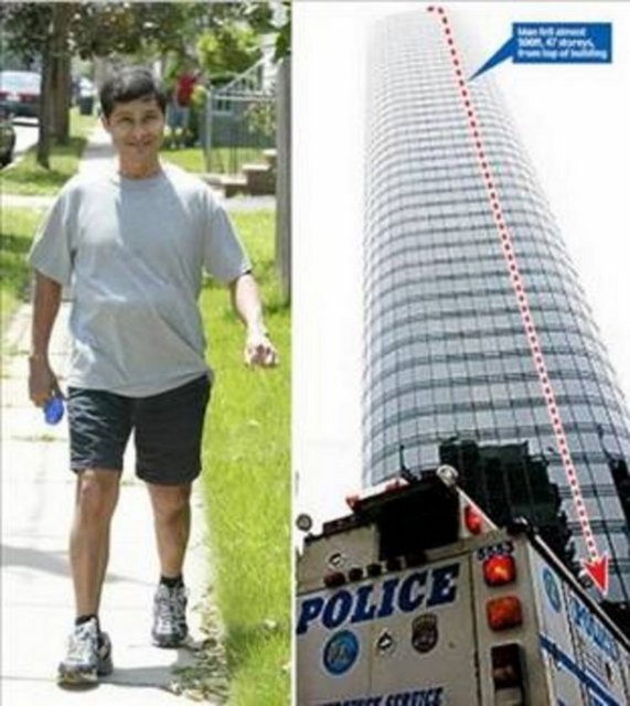 GÖKTEN DÜŞEN ADAM -  - 2007 yIlının Aralık ayında Alcides Moreno ve kardeşi Edgar New York'taki bir gökdelenin 47. katından aşağıya düştü. Kardeşi yaşamını yitirirken 37 yaşındaki Alcides, hayatta kalmayı başardı.