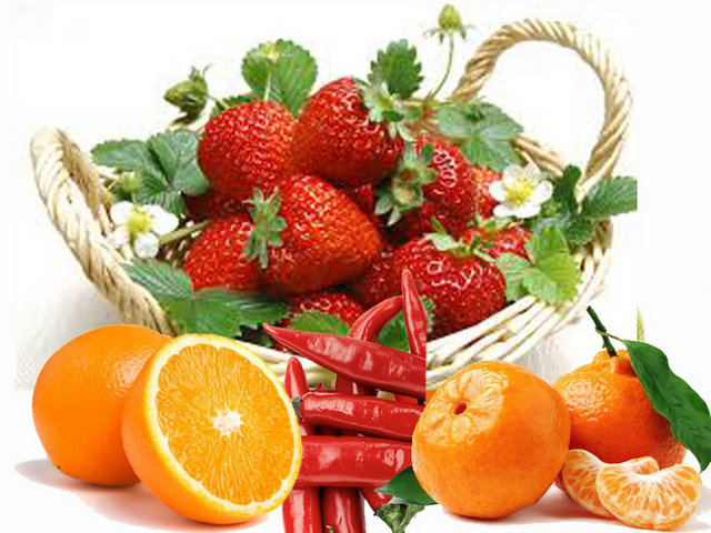 Portakal-mandalina-biber-çilek:  - Yüksek C vitamini içeren bu meyve ve sebzeler önemlidir. C vitamini deri altı bağ dokusunu destekler, kolajen yapımında görevlidir.
