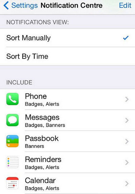 Ayarlar > Bildirim Merkezi > Her bir uygulamanın bildirim merkezinde gösterilmesini ayarlayın. -