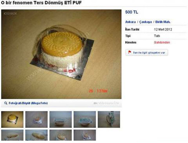 Ters dönmüş ETİ PUF: Eşine rastlanamayacak bir ETİ PUF! Meraklısına, kolleksiyonculara, yemek isteyenlere... O hayata 1-0 yenik başlayanlardan! O hayata sırtını çevirmişlerden! O güneşi görmek istemeyenlerden!