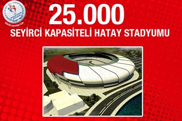 Hatay Stadyumu: İhalesi tamamlanan ve değerlendirme aşamasında olan Hatay Stadyumu, tamamlandığında 25 bin seyirci kapasiteli stadyum olacak.