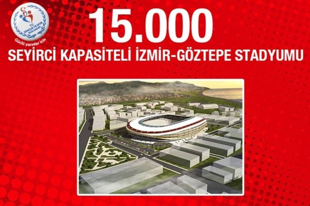 İzmir Göztepe Stadyumu: 75 milyon lira proje maliyetine sahip İzmir Göztepe Stadyumu. 15 bin seyirci kapasiteli olacak stadyumun nisan ayında sözleşmesi imzalandı ve yer teslim aşamasına geçildi.