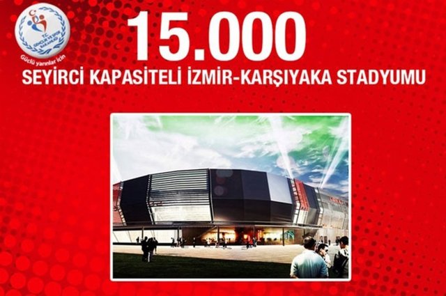 İzmir Karşıyaka Stadyumu: İzmir'e yapılması planlanan bir diğer stadyum, 75 milyon lira yatırım bedelli İzmir Karşıyaka Stadyumu olacak. 15 bin seyirci kapasiteli stadyum için bu yılın nisan ayında sözleşme imzalandı ve yer teslimi aşamasına gelindi.