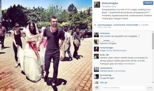İlk tebrik Drogba'dan geldi.. Didier Drogba Burak Yılmaz'a instagram hesabından tebriklerini yolladı. Drogba, 'Brezilya'dan mutlu evlilikler dilerim. Kraahhhhhll Burak Burak ylmaaaaazzzz!!!!!' yazdı.