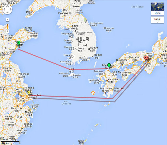 Örneğin Çin'den Japonya'ya gitmek istiyorum dediğinizde Google size Pasifik Okyanusu üzerinden 782 km boyunca jet ski ile gitmenizi tavsiye ediyor.