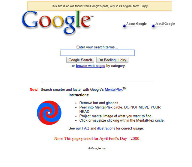 Eski Google Tasarımı -  - Google'a "mentalplex" yazdığınızda Google'nin 2000 yılındaki tasarımı üzerinden Google'ı kullanabiliyorsunuz.