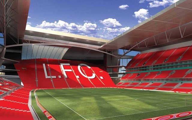 Liverpool'un maçlarını oynaması için tasarlanan ancak KOP tribünü nedeniyle tepki toplayan "Stanley Park" projesinden bir kare...