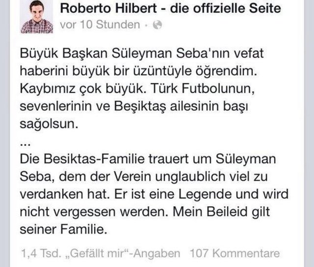 Beşiktaş'tan Bayer Leverkuse'e transfer olan Alman futbolcu Roberto Hilbert eski takımının acısını paylaştı.