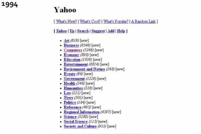 Yahoo -  - 1994 yılında Yahoo'nun anasayfasıysa bundan ibaretti.