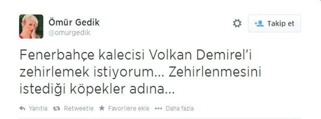 VOLKAN'A ŞOK TEPKİ!  Ünlü şarkıcı Ömür Gedik, Volkan Demirel sözleri üzerine, "Fenerbahçe kalecisi Volkan Demirel'i zehirlemek istiyorum... Zehirlenmesini istediği köpekler adına..." şeklinde bir tweet attı.