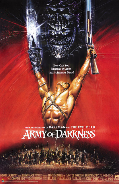 8-Karanlığın Ordusu(Army of Darkness) (1992): Büyülü kitap Necronomicon'un marifetleriyle,kendisini elinde testereyle ortaçağda bulan Ash, zombi avına çıkar. Böylece devasa zombi ordusunu karşısına alır. Sam Raimi'nin 'Evil Dead' serisinin üçüncü filminde