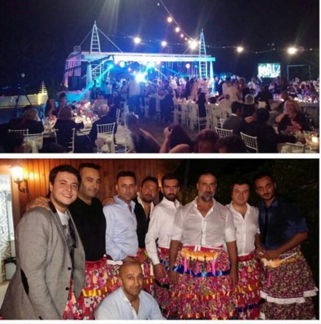 Bando takımı eşliğinde yemek masalarına geçen davetlileri bekleyen sürpriz ise damat ve arkadaşlarının yaptığı köçek dansı oldu.  -