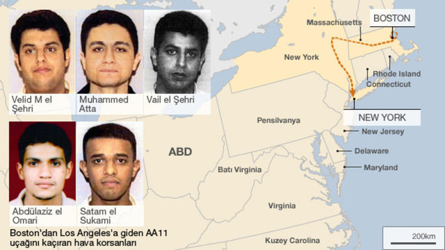 08:14:00 - 11 sayılı sefer yola çıktıktan 15 dakika sonra korsanlar kontrolü ele geçiriyor. Beş dakika sonra hostes Betty Ong, Amerikan Havayollarını arayarak,  "Kokpitten yanıt alamıyorum. Business class'ta birisi bıçaklandı" diyor.