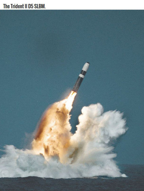 7. Trident II D5 SLBM -  - Bu silah R-36'dan biraz daha az kuvvetli olsa da hedefi tam yerinden vurma kabiliyeti daha kesindir ve denizaltılarından stratejik olarak hemen her yere fırlatılabilir ve suyu terk edene kadar tutuşmaz.