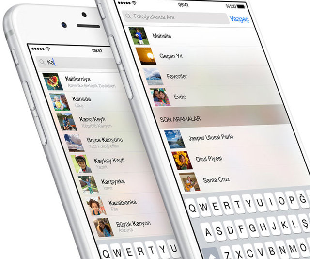 Fotoğrafları daha rahat bulmak için, fotoğraflar sizin için telefon tarafından belirli kategorilere ayrılıyor böylece fotoğraflar arasında arama yapılabiliyor.