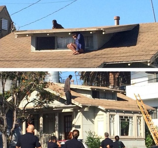 Evine giren adam da çatıya çıkıp kendisini ararken, Rivera yanına aldığı cep telefonuyla polisi arayarak yardım istedi.