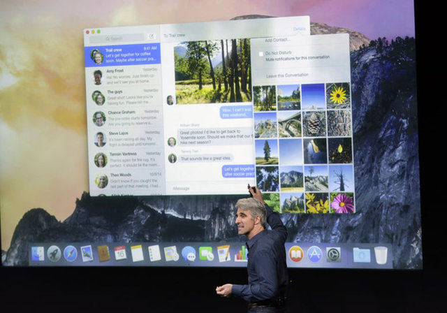 Tim Cook'un ardından sahneye çıkan Joanna Stern, Android'e göndermelerde bulundu. Stern, 4.4 Kitkat'ın sadece %25'lik kesimde yüklü olduğunu, iOS 8'in ilk günden rekorlar kırdığını söyledi.