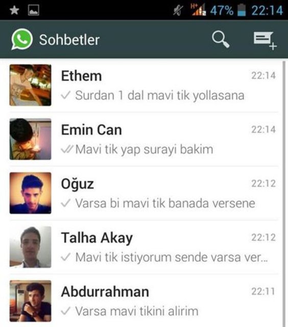 WhatsApp kullanıcıları, artık yolladıkları mesajların alıcı tarafından okunduğunu görebiliyorlar. Bugüne kadar tek tık işareti mesajın gittiği, çift tık işareti ise mesajın karşı tarafa ulaştığı anlamına geliyordu.