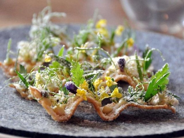 4. Kopenhag'da Noma restoranda taze otlarla yapılmış kıtır (Danimarka)