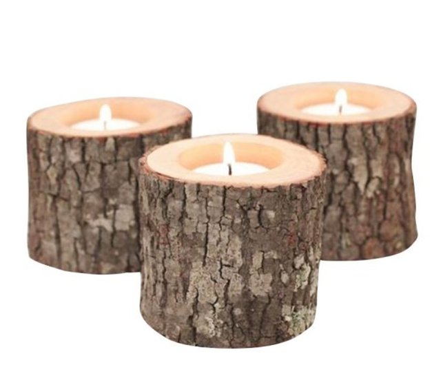 Oldukça orijinal tasarımlı kütük formlu tealight seti, Old Wood Design 69.90 TL.