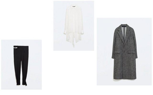 Yeni sezonda oldukça popüler olacak uzun paltoları, beyaz ipek bluz ve siyah pantolon ile kombinleyebilirsiniz. Palto Zara 439.95 TL.