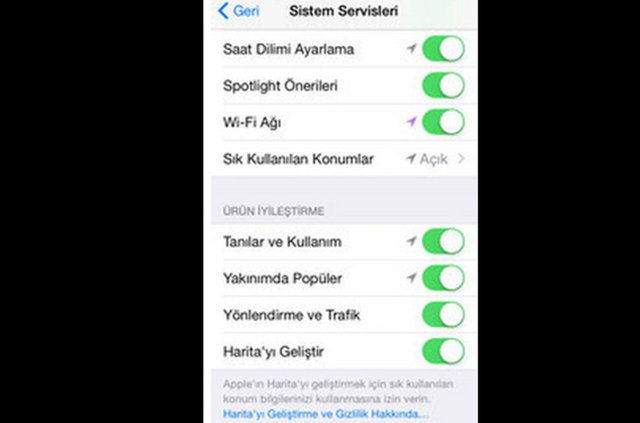 'Konum Servisleri' menüsünün altında sizin telefonunuzun da muhtemelen menünün en altında 'Sistem Servisleri' alt menüsü açılacak. Buraya dokunun.  -