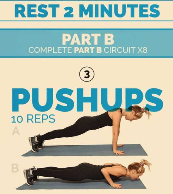 B bölümü - B bölümü için turu 8 seferde tamamlayın - 3-Şınav çekme - 10 tekrar