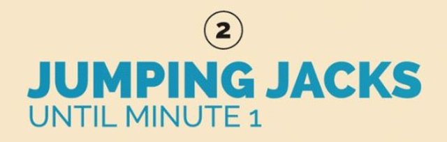 2-Jumping Jacks (zıplarken bacakların ve kolların yana doğru açılması) - 1 dakikaya kadar -  - 1 dakikada olduğunda...