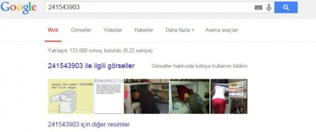 Google görsellerine "241543903" sayılarını yazdığınız taktirde kafasını buzdolabına sokmuş insanlar çıkmakta.