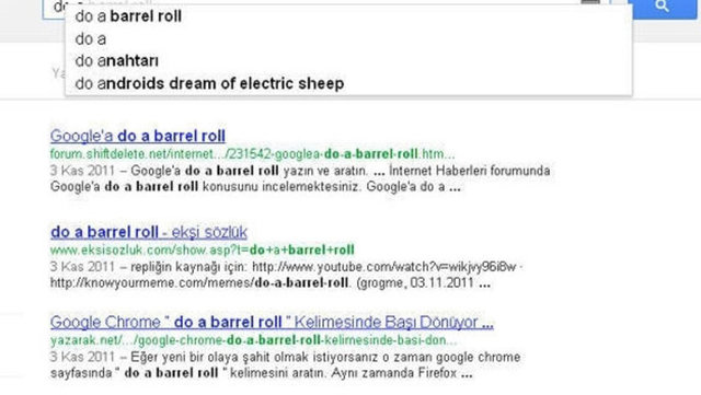 Google`a `do a barrel roll` yazdığımızda ne olduğunu merak ediyor musunuz? Öyleyse deneyelim.