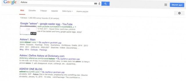Google`da `Askew` veya `tilt` aramalarını yaptığınızda, sayfanın biraz yana eğilimli olduğunu göreceksiniz.