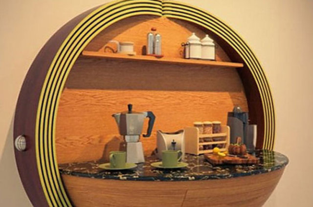 Duvara monte edilmiş mutfak tezgahı