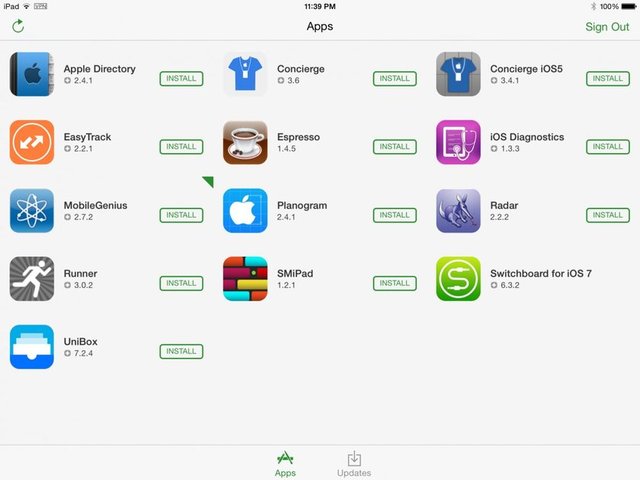 SwitchboardApple çalışanlarının App Store üzerinde iş uygulamaları indirmek ve bunları güncel tutmak için kullandıkları bir uygulama. Diğer iç uygulamalar gibi, ek güvenlik için Android tarzı hareketlerini kullanır. -  -