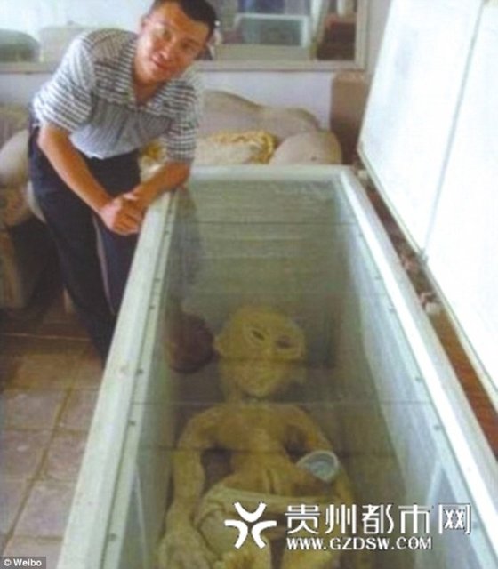 BU DA ÇİN MALI UZAYLI -   - Çin'in Binzhou kentinde soyadını açıklamayan Li isimli bir adam, evinin buzdolabında uzaylı sakladığını iddia etti. Fotoğrafları bir anda dünya medyasının ilgisini çekti.