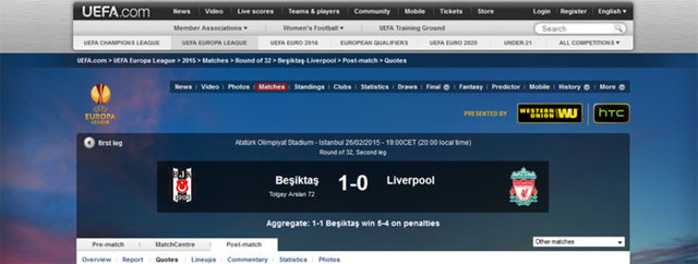 UEFA: "Korkusuz Beşiktaş, Liverpool'u penaltılarla eledi"