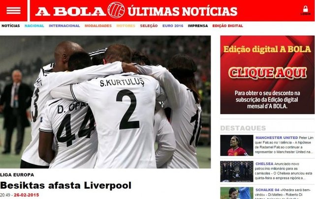 A BOLA: "Beşiktaş, Liverpool'u kupanın dışına attı"