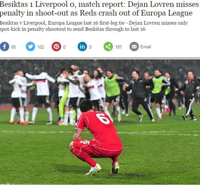 THE TELEGRAPH: Dejan Lovren penaltıyı kaçırdı ve Liverpool Avrupa Ligi'nden elendi.