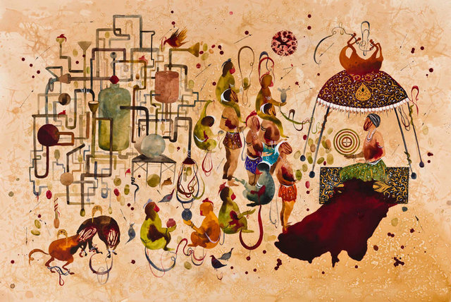 Ahmadi'nin kurguladığı dünyalar, Hieronymous Bosch'un cehennem tasavvuruyla, tavuskuşları ve maymunlarla dolu tek renk masallar arasında bir yere düşüyor.