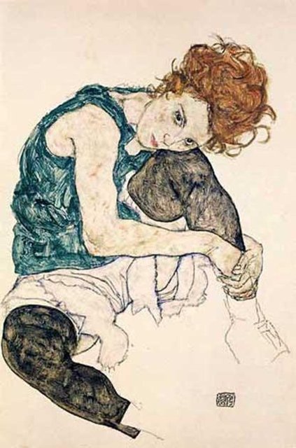Edith Schiele, - Kara kalem,  - 1918, özel koleksiyon