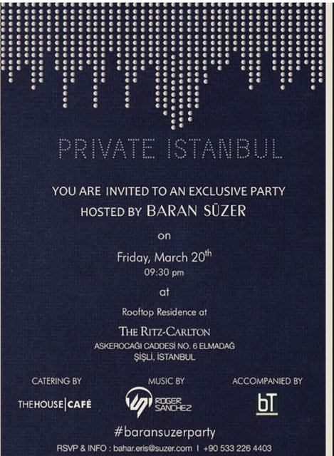 BARAN SÜZER'İN PARTİ DAVETİYESİ 