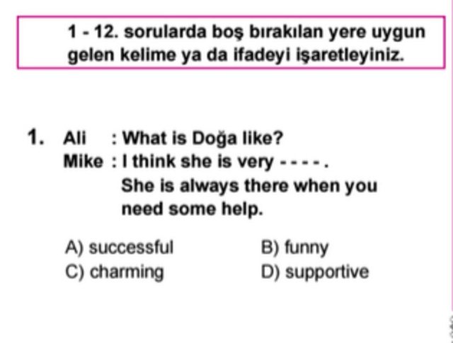 İngilizce Soru ve Cevapları - 1. D