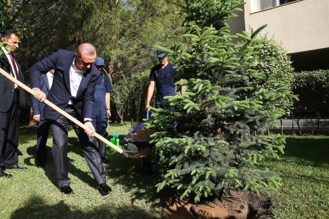 Cumhurbaşkanı Erdoğan, Ege Ordu Komutanlığı'nın bahçesine ağaç dikti.