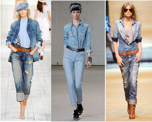 Double denim  2014'ün en trend stillerinden biriydi. Jean üzerine jean demode. Şimdi ise elbise, blazer, tulum, salopet, etek her yer, her şey denim.