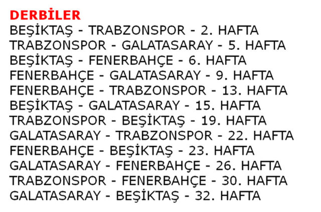 2015/2016 sezonunun derbi tarihleri şöyle: