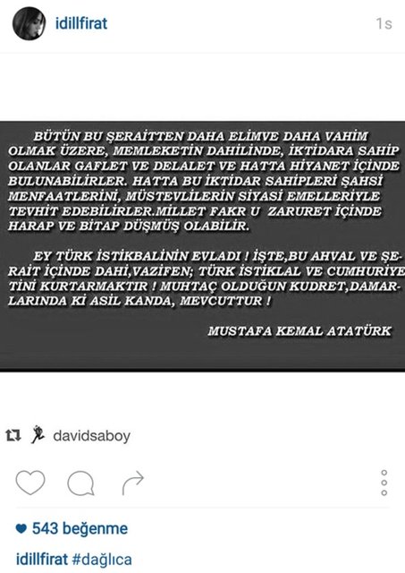 İDİL FIRAT'IN İNSTAGRAMDAN PAYLAŞTIĞI FOTOĞRAF