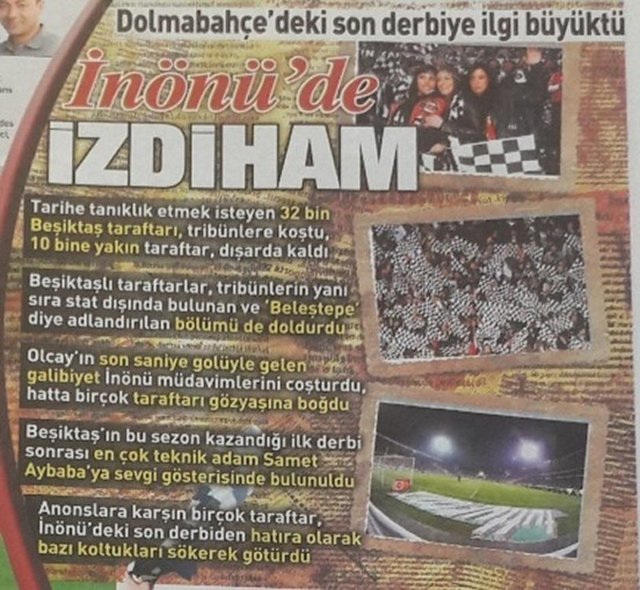 4- Türk futbolunda yaşanan özel anların çoğuna ev sahipliği yaptı İnönü Stadı. Son derbi de şanlı tarihe altın harflerle kazındı. Bir gerçek var ki İnönü'de yaşanan mutlulukları hiçbir futbolsever unutmayacak.